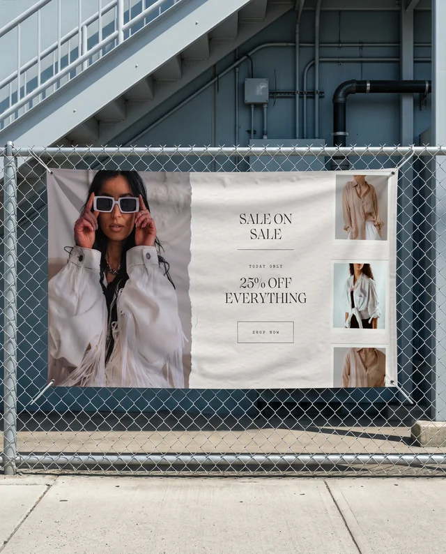 Urban Mockup with Blank Banner on Chain-Link Fence