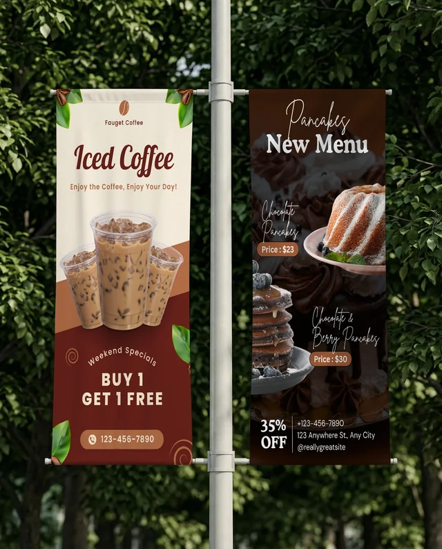 Elegant Mockup of Vertical Banners with Green Foliage