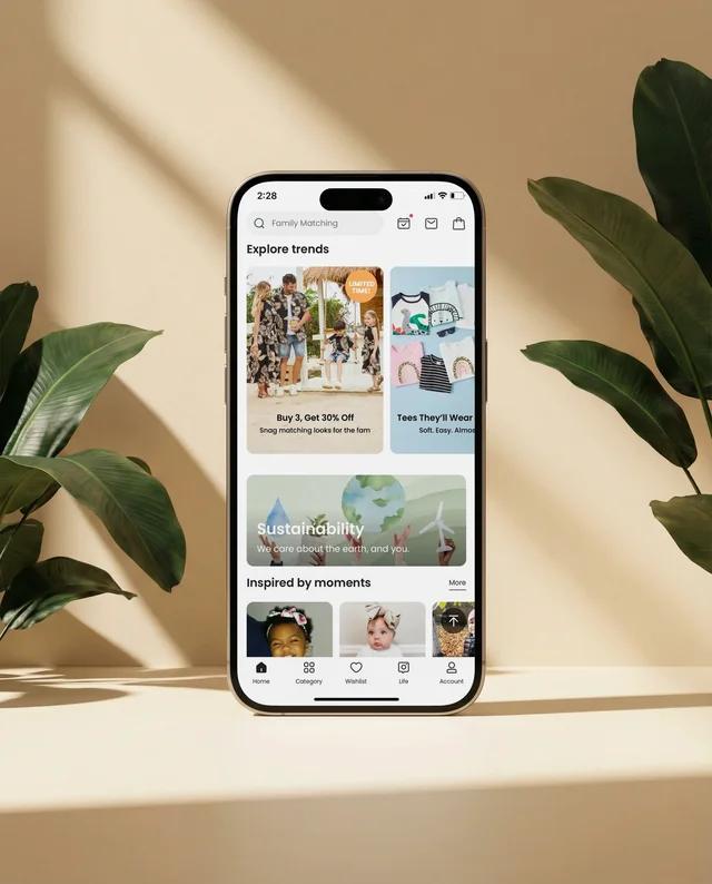 Minimalist iPhone Mockup with Natural Elements