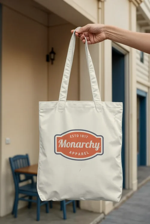Mockup of a Stylish White Tote Bag in a Minimalist Setting