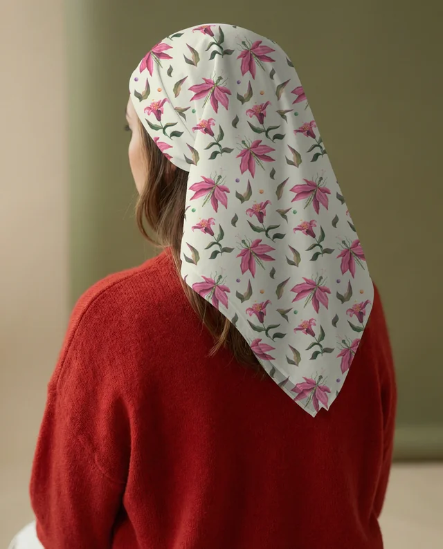 Elegant Woman in Red Sweater with White Bandana Mockup