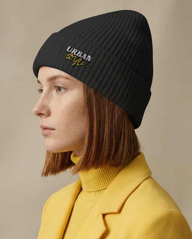 Profile Mockup of Woman in White Beanie and Yellow Sweater