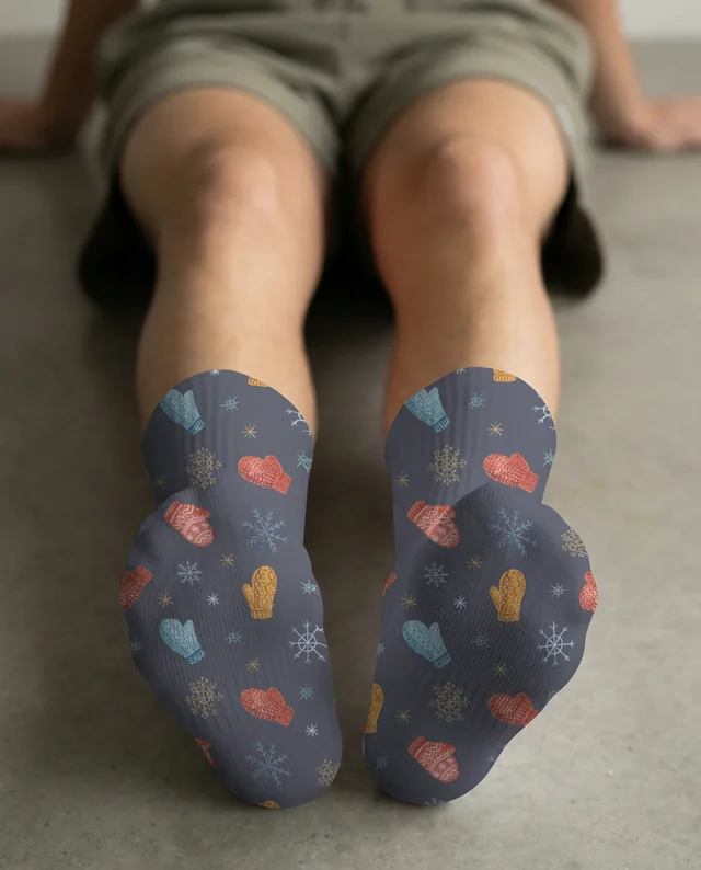 Relaxing Mockup of Feet in White Socks on Concrete Floor