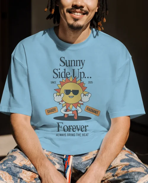 Casual T-Shirt Mockup of a Young Man in Sunlit Setting