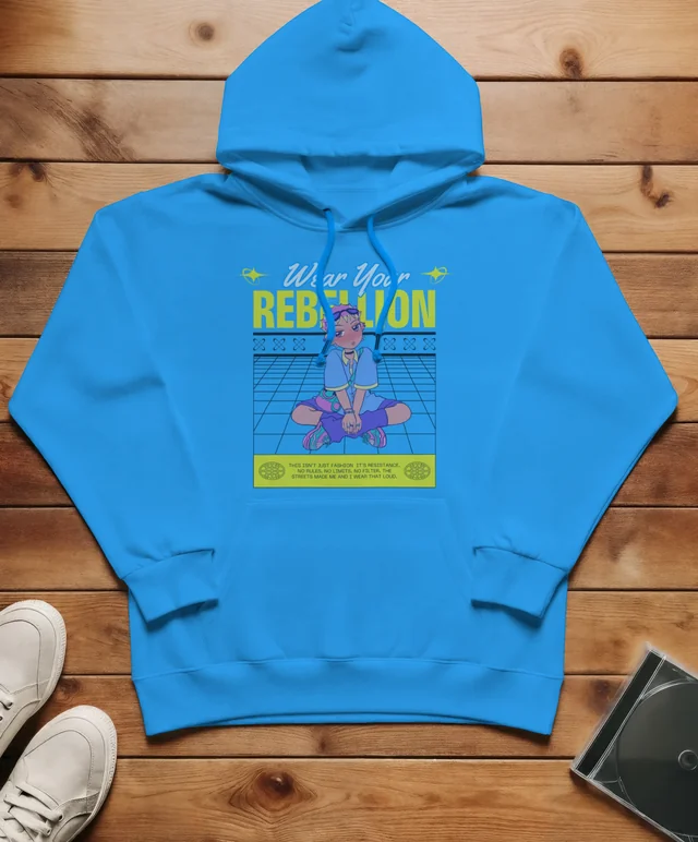 Stylish Hoodie Mockup on Rustic Wooden Surface