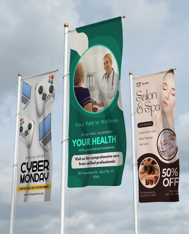 Elegant Mockup of Fluttering White Flags on Silver Poles