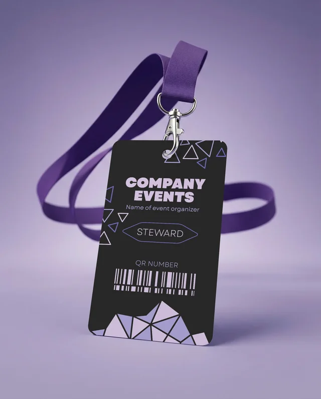 Elegant Mockup of a Blank ID Card with Purple Lanyard