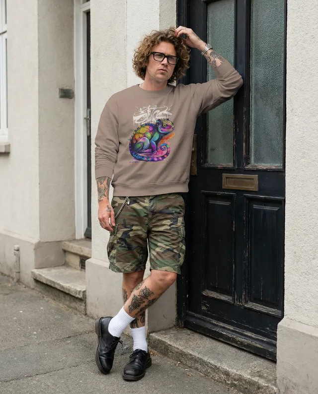 Stylish Sweatshirt Mockup Against Vintage Black Door