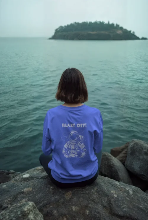Serene Sweatshirt Mockup by the Coastal Scene