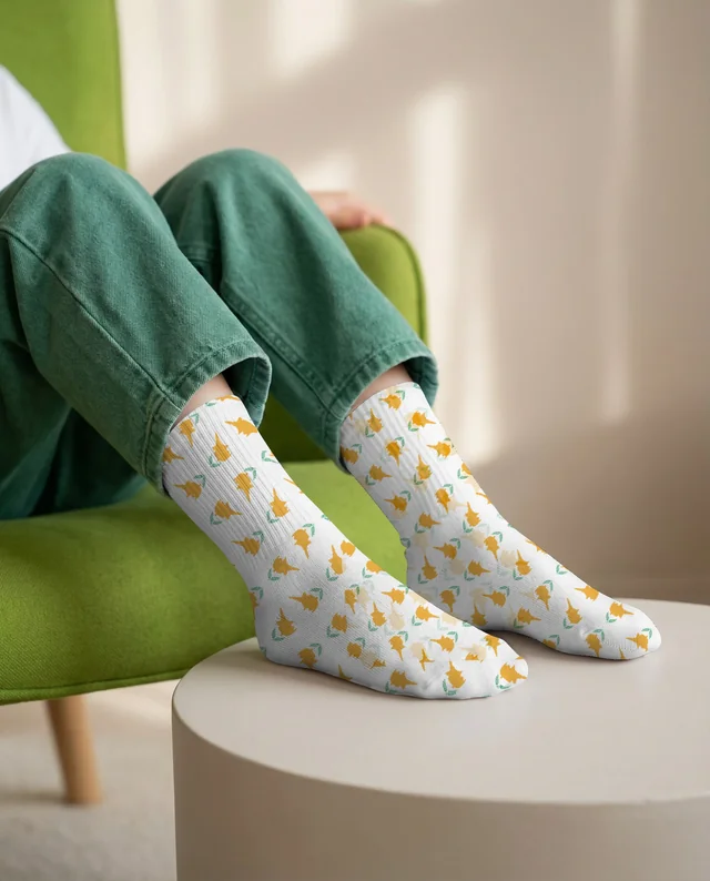 Cozy Mockup of Feet in White Socks on a Table