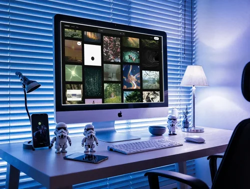 Modern Workspace Mockup with iMac and Cozy Ambiance