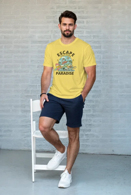 Mockup of T-Shirt Against Light Gray Brick Background