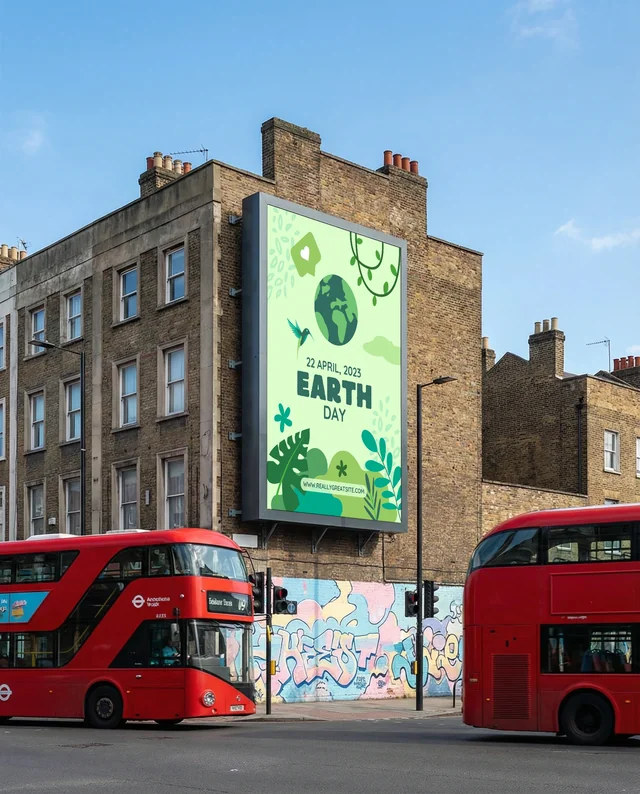 Urban Mockup with Billboard and Double-Decker Buses