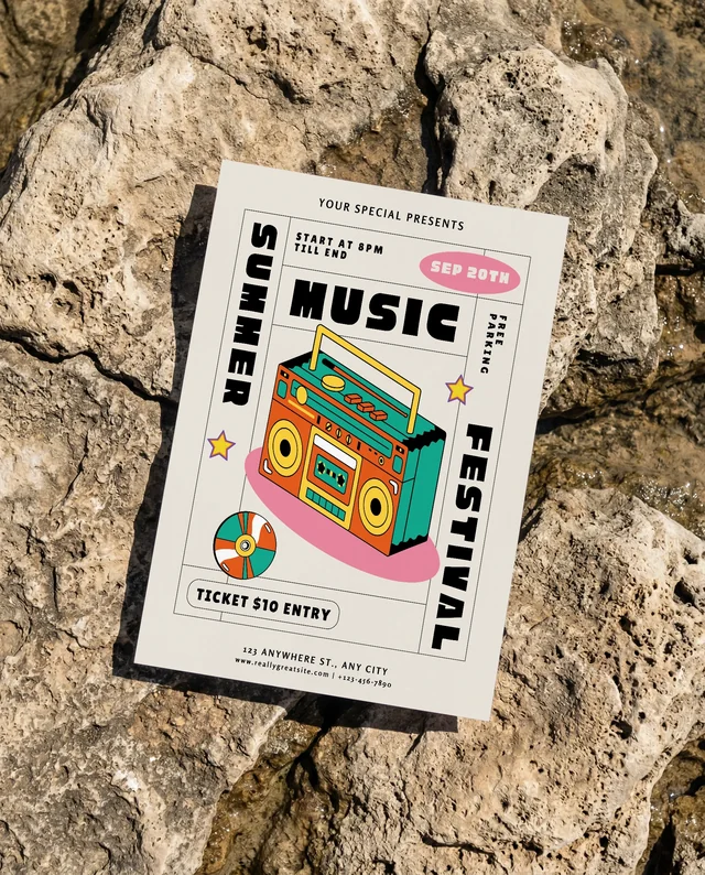 Minimalist Mockup of a Flyer on Textured Rock Surface