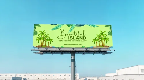 Minimalist Billboard Mockup Against Clear Blue Sky