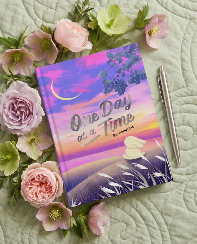 Elegant Book Mockup with Pastel Flowers and Pen