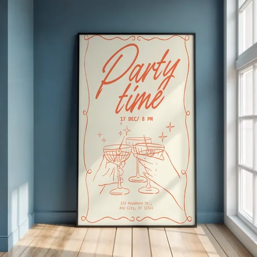 Tranquil Mockup Poster with Blue Background and Warm Colors