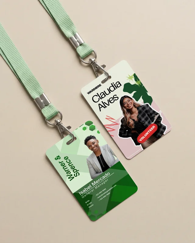 Elegant Mockup of Blank ID Cards with Green Lanyard