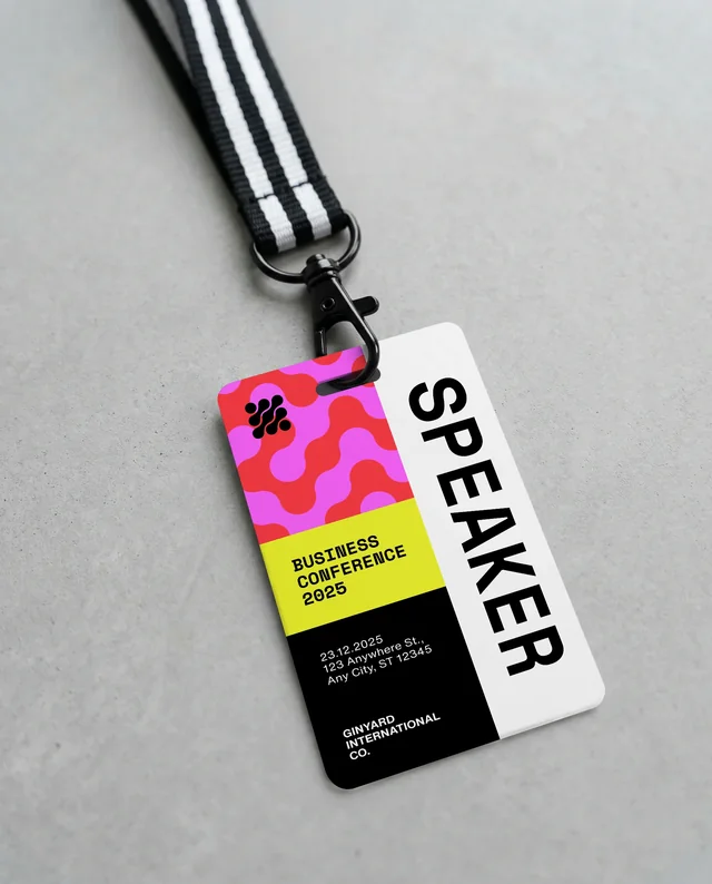 Minimalist Black and White ID Card Mockup with Lanyard