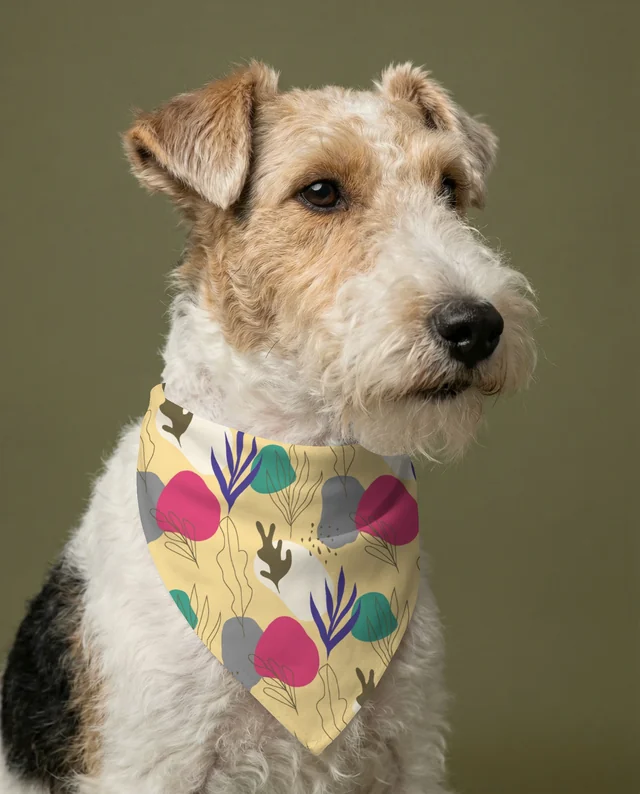Fluffy Dog Portrait with White Bandana Mockup Design