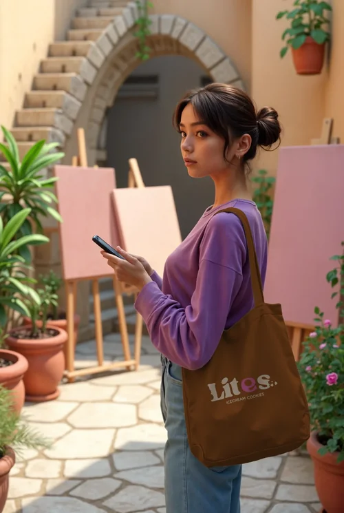 Stylish Mockup of Tote Bag in Artistic Courtyard Scene