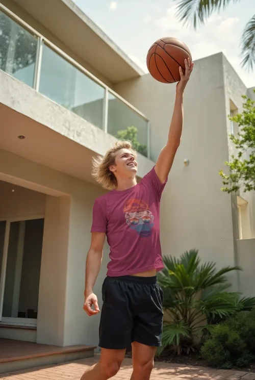 Vibrant Mockup of T-Shirt Against Lush Garden Background