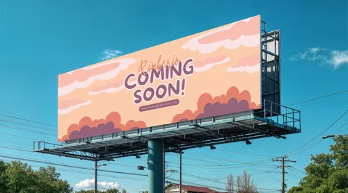 Stunning Billboard Mockup Against Bright Blue Sky