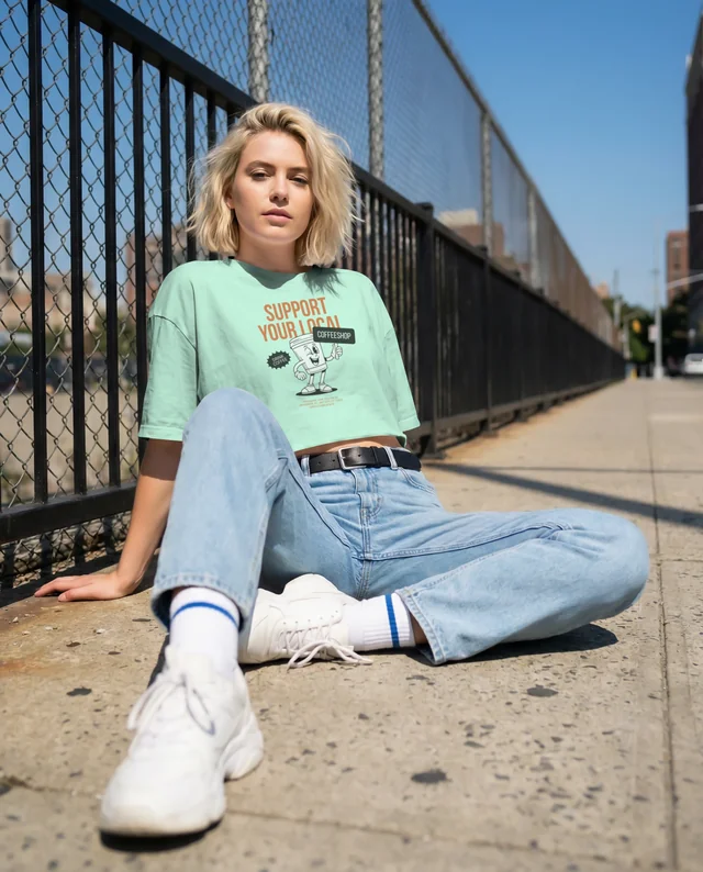 Casual Urban Mockup of a Young Woman in Crop Top