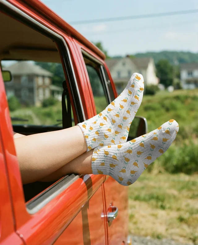 Vintage Van Mockup with Relaxed Legs in Summer Socks
