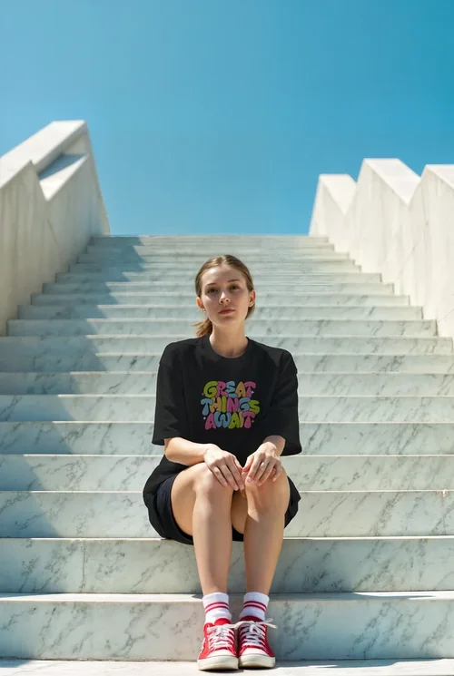 Mockup of T-Shirt with Bright Background and Colors