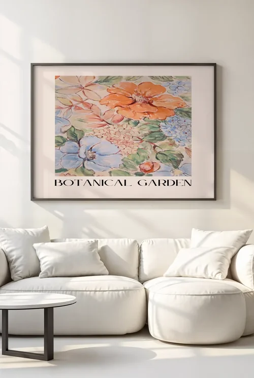 Mockup Poster of a Serene Living Room with Soft Colors