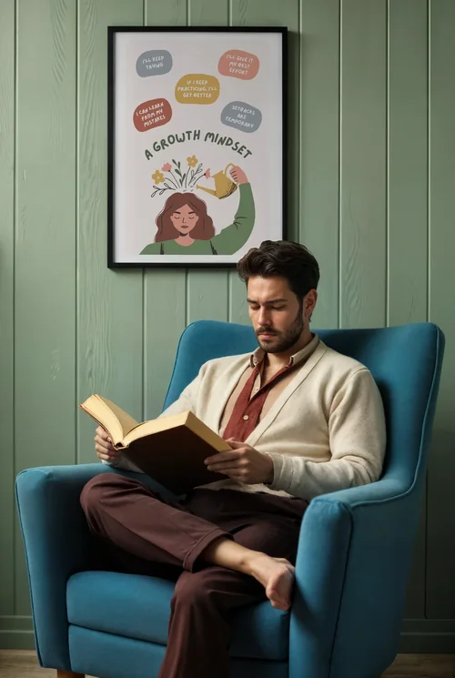 Stylish Mockup Poster with Blue Armchair and Green Background