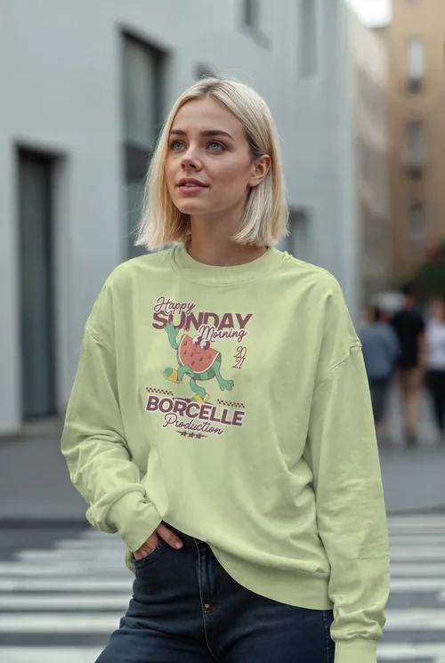 Casual Sweatshirt Mockup of Young Woman in Urban Setting