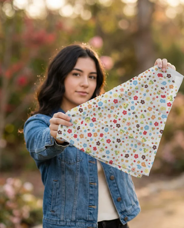 Young Woman in Garden with Bandana Mockup Presentation