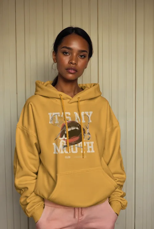 Soft Beige Background and Warm Colors Mockup Hoodie