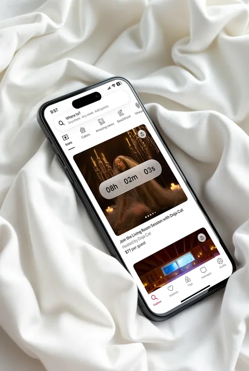 Realistic iPhone 16 Pro Max Mockup in Soft Fabric Setting