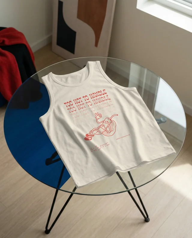 Minimalist Mockup of White Tank Top on Glass Table
