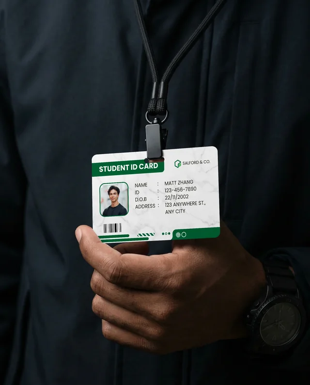 Close-Up Mockup of a Blank ID Card on a Lanyard