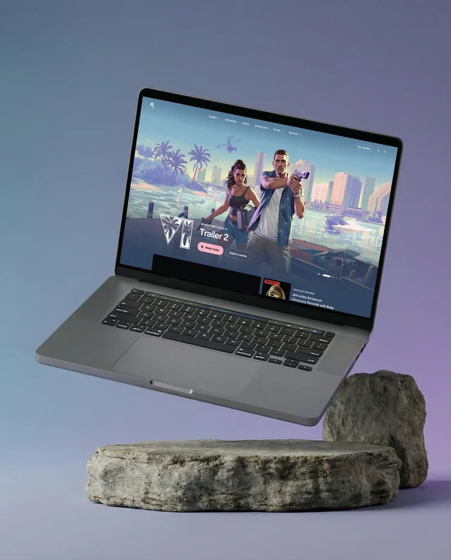 Sleek MacBook Mockup Above Natural Stone Slab