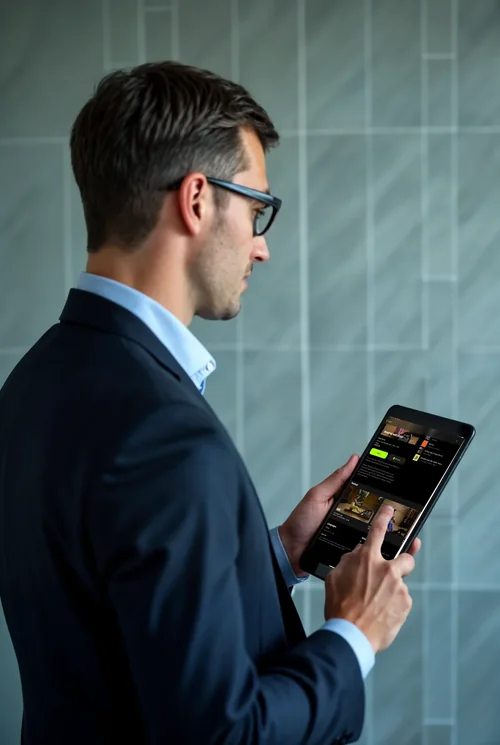 Professional iPad Mockup with Engaged Businessman