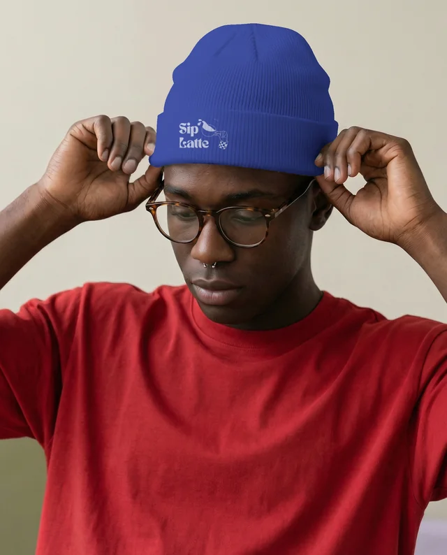 Stylish Mockup of Young Man in White Beanie and Glasses