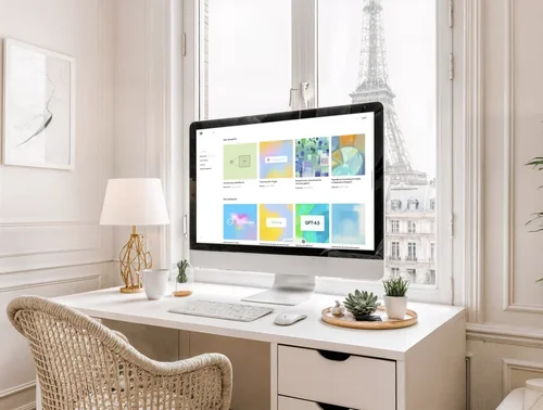 Stylish iMac Mockup for a Cozy Home Office Scene