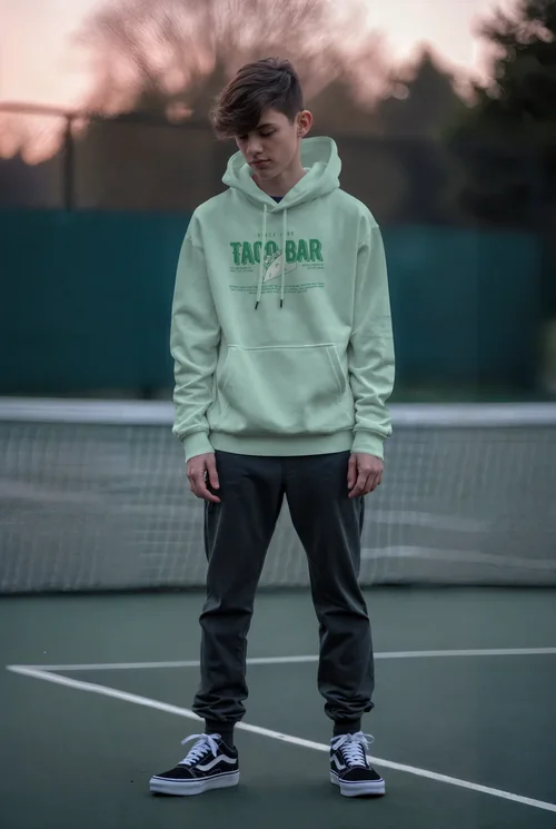 Twilight Mockup of Hoodie with Soft Background Colors