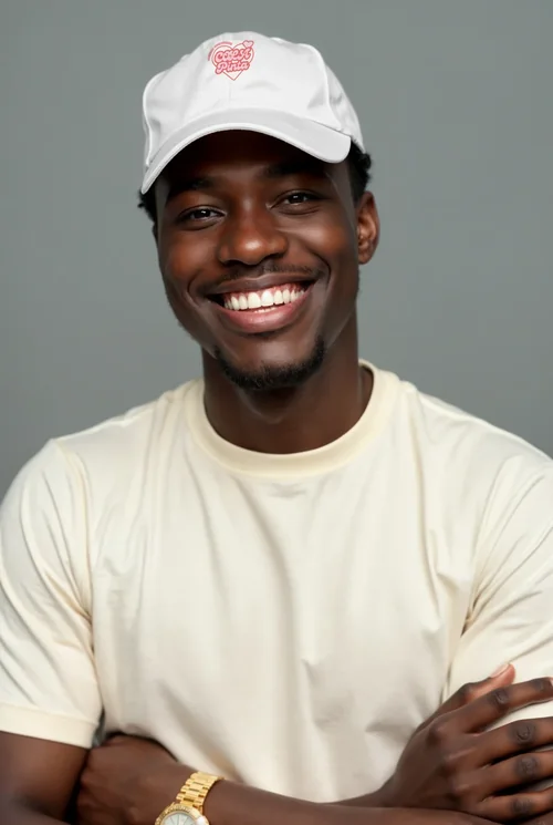Joyful Young Man in White Cap Mockup - Casual Portrait