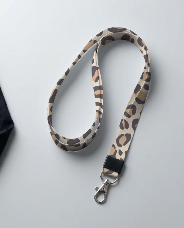 Elegant White Fabric Lanyard Mockup on Gray Surface