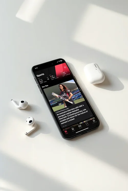 Black iPhone 16 Pro Max Mockup with Wireless Earbuds