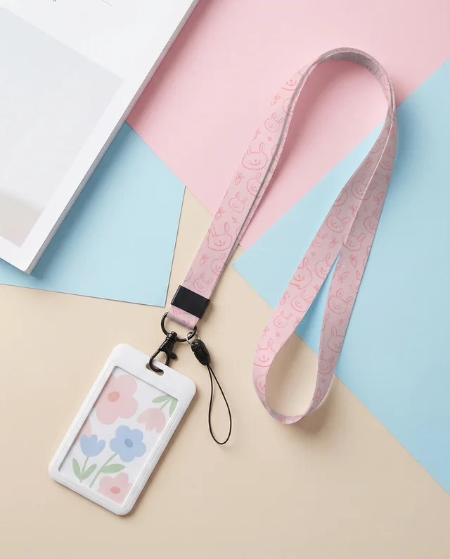 Elegant Floral Lanyard Mockup with ID Badge Holder