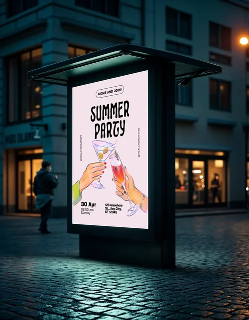 Minimalist Billboard Mockup in Urban Street Scene