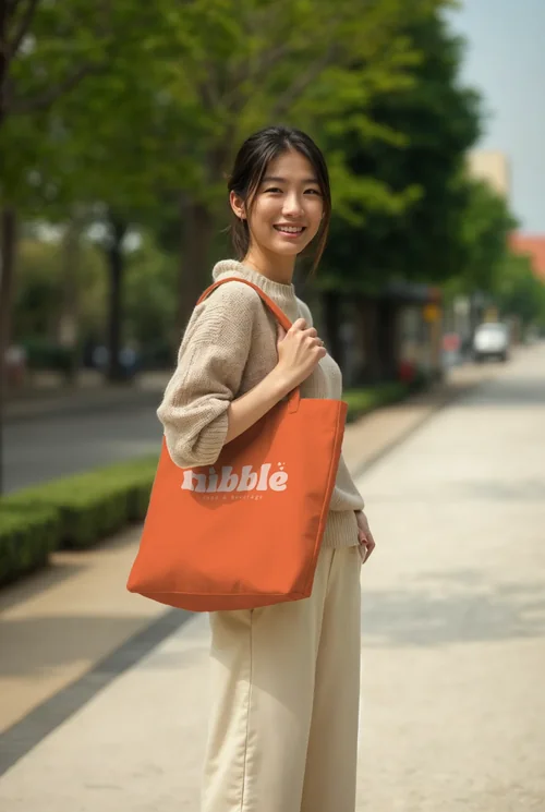 Stylish Mockup of Tote Bag in Casual Outdoor Setting