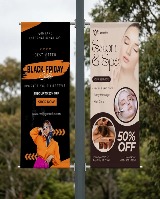 Elegant White Banner Mockup Against Lush Green Backdrop